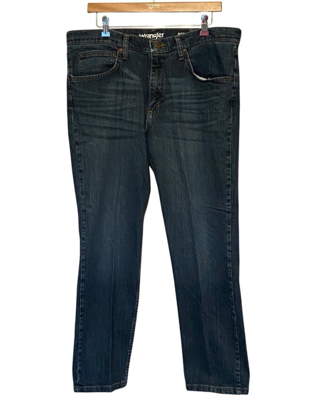 Wrangler Men's 36x30 Regular Taper Dark Wash Jeans – 36x29 Measured
